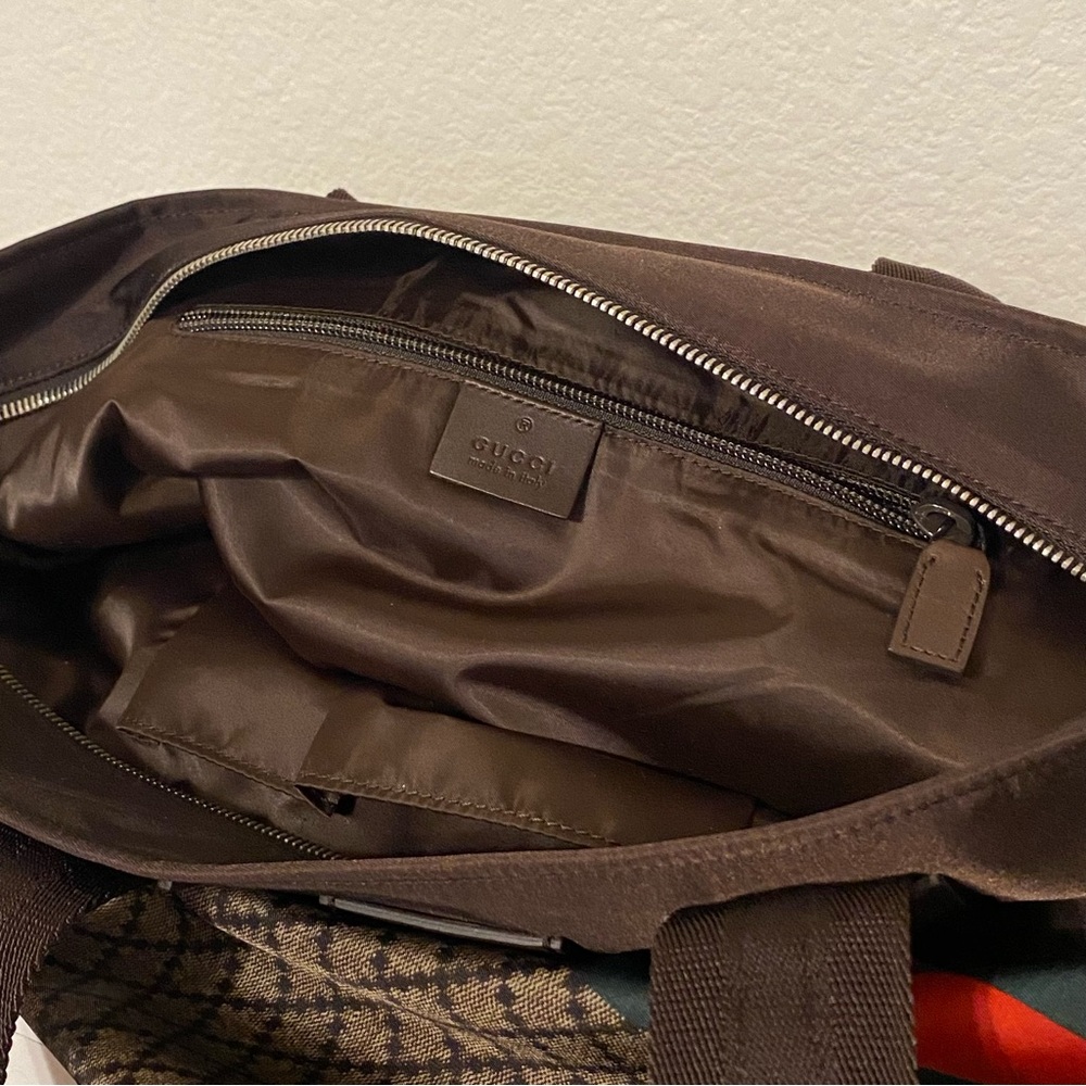 (NWOT) Gucci Brown Diamanté Nylon Shoulder Tote Bag - Picture 12 of 16